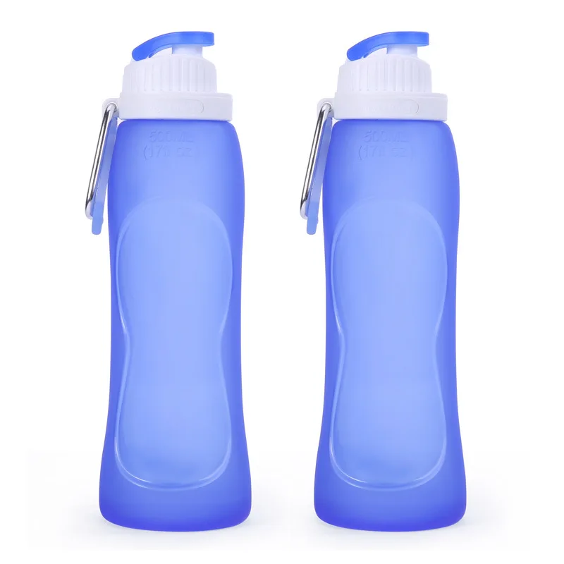 실리콘 물병 500ml 접이식 휴대용 식품 등급 고온 내성 야외 캠핑 하이킹 물병
