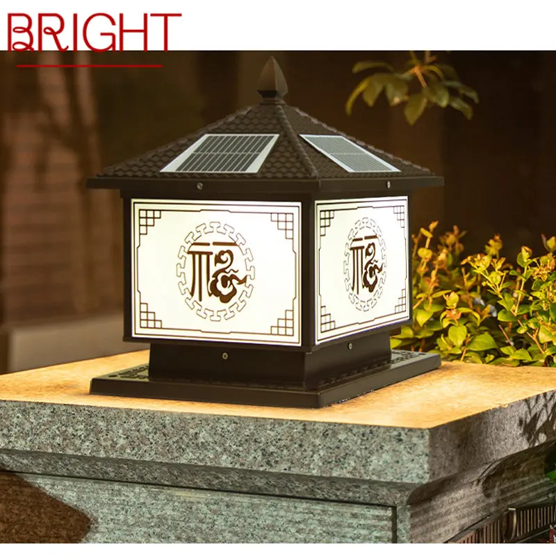 BRIGHT Outdoor Solar Post Lamps Vintage Chinese Pillar Lights LED Waterproof IP65 for Home Villa Courtyard Garden