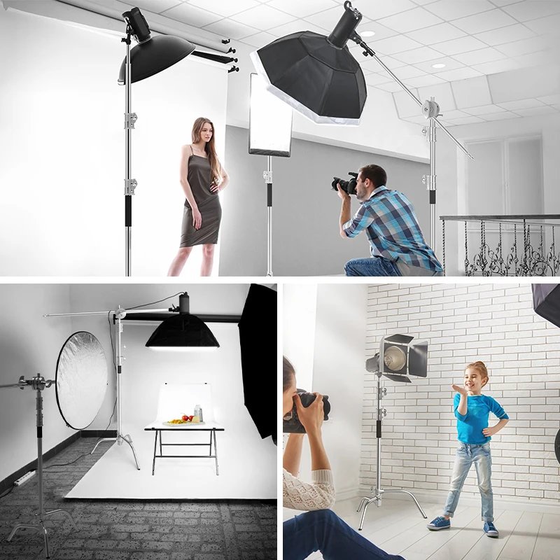 Professional Studio Photography Light Stand 2.6M,Heavy Duty Sturdy Adjustable C-Stand With Boom Stand For Camera Strobe Shooting