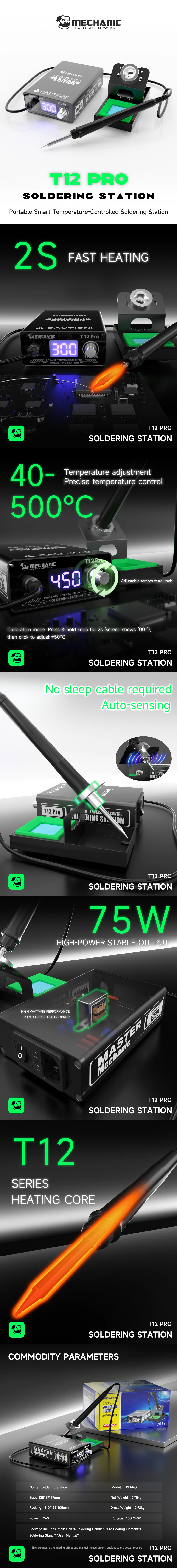 T12Pro Soldering Station 75W 40-500 ° adjustable Anti-Static Thermostat Heating