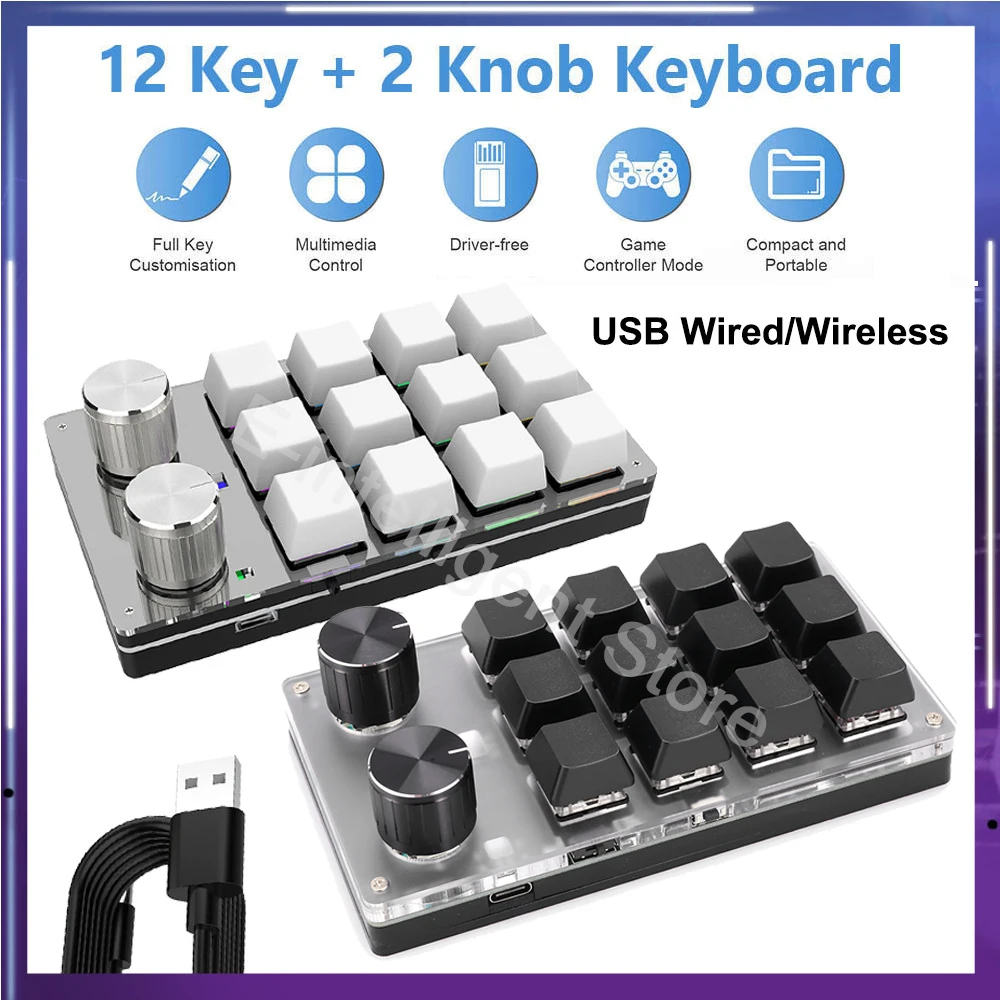 Bluetooth Usb Macro Custom Mini Keyboard 12 Keys 2 Knob Programming