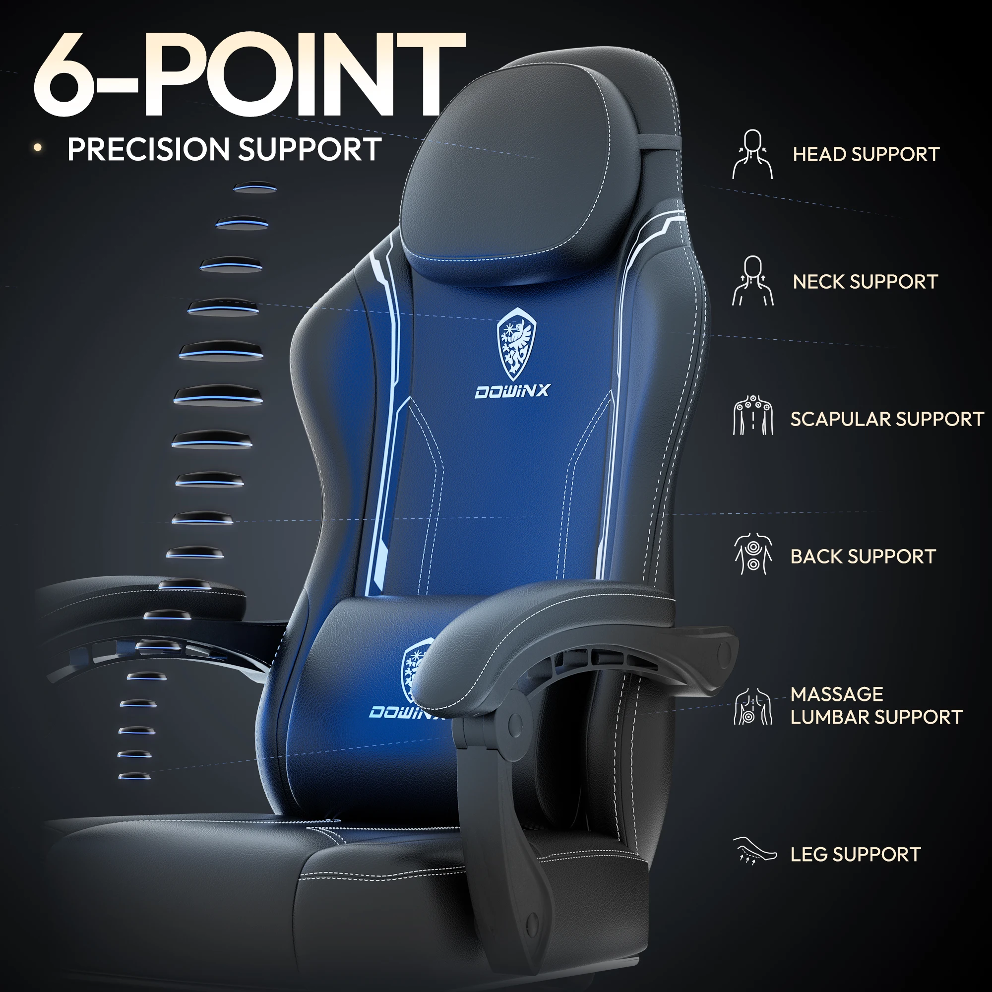 Dowinx Gaming Chair with Pocket Spring Cushion, Ergonomic Game Chair with Massage Lumbar Support and Footrest for Adults 3