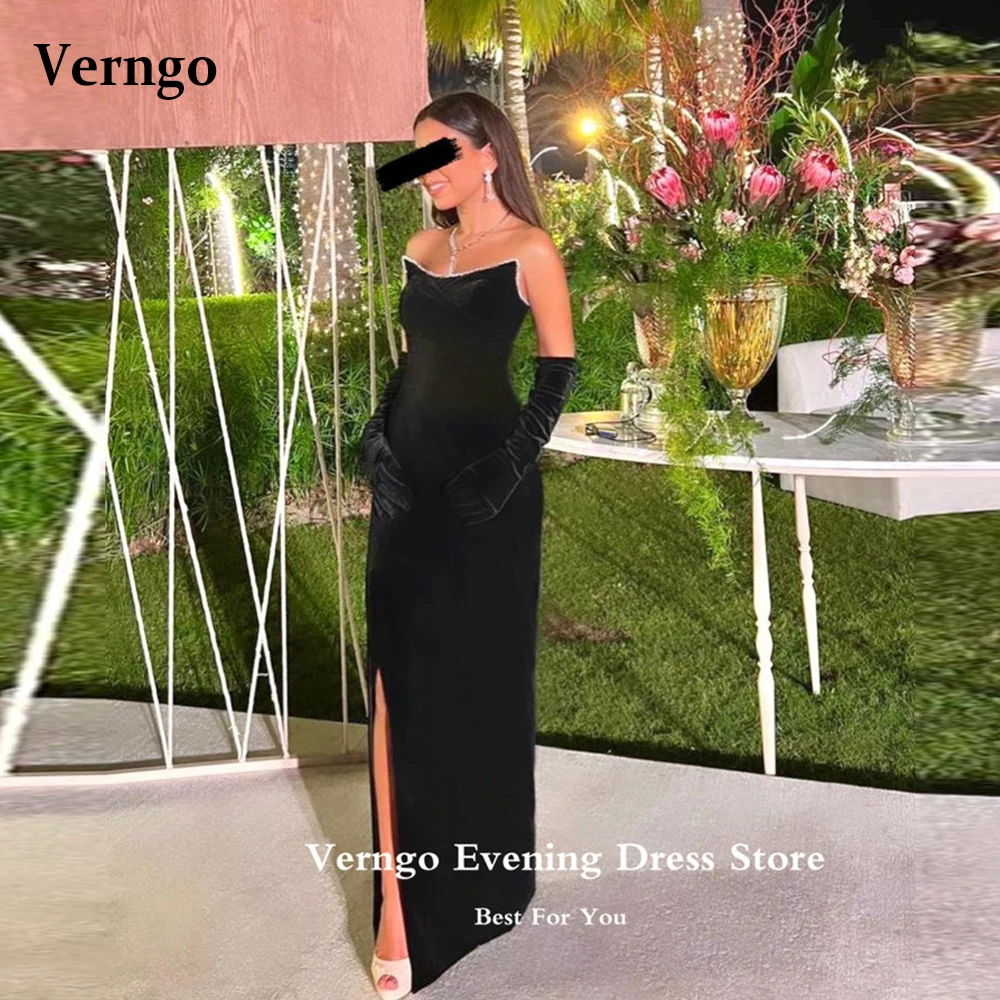 

Пикантное черное велюровое длинное платье Verngo с разрезом на шее, арабское женское официальное платье для вечеринки, вечерние платья с перчатками для выпускного вечера