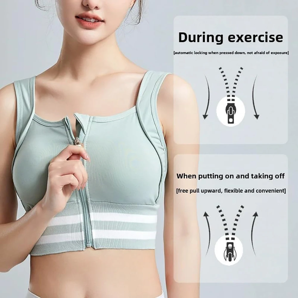 Zipper Front Closure Sports Bra Fitness Crop Tops with Built in Bra Gym Yoga Workout Padded Tank Top Athletic Vest Plus Size 3