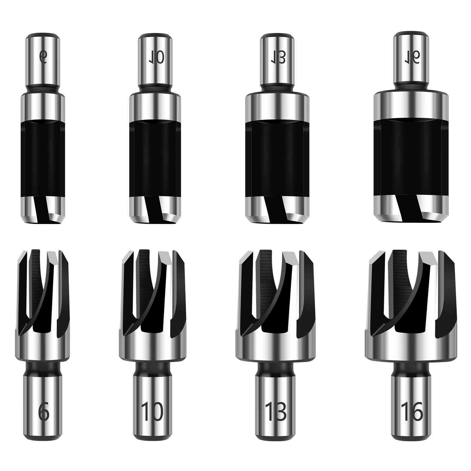 

8pcs Wood Dowel Drill Bits Standard Dowel Cutters Set Four Flute Dowel Hole Cutter Round Shank Claw Tapered Drill Bits Set 6mm