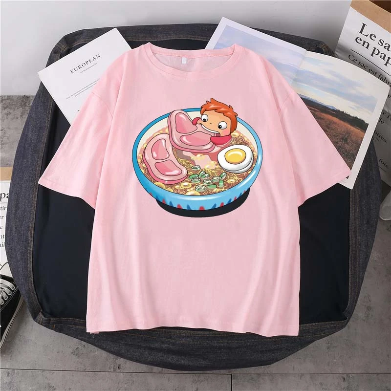 Hayao Miyazaki Anime Character Ponyo Print T-Shirt Unisex Fashion Pure Cotton 14 Color Round Neck Short Sleeve Cute Casual Top red t shirt