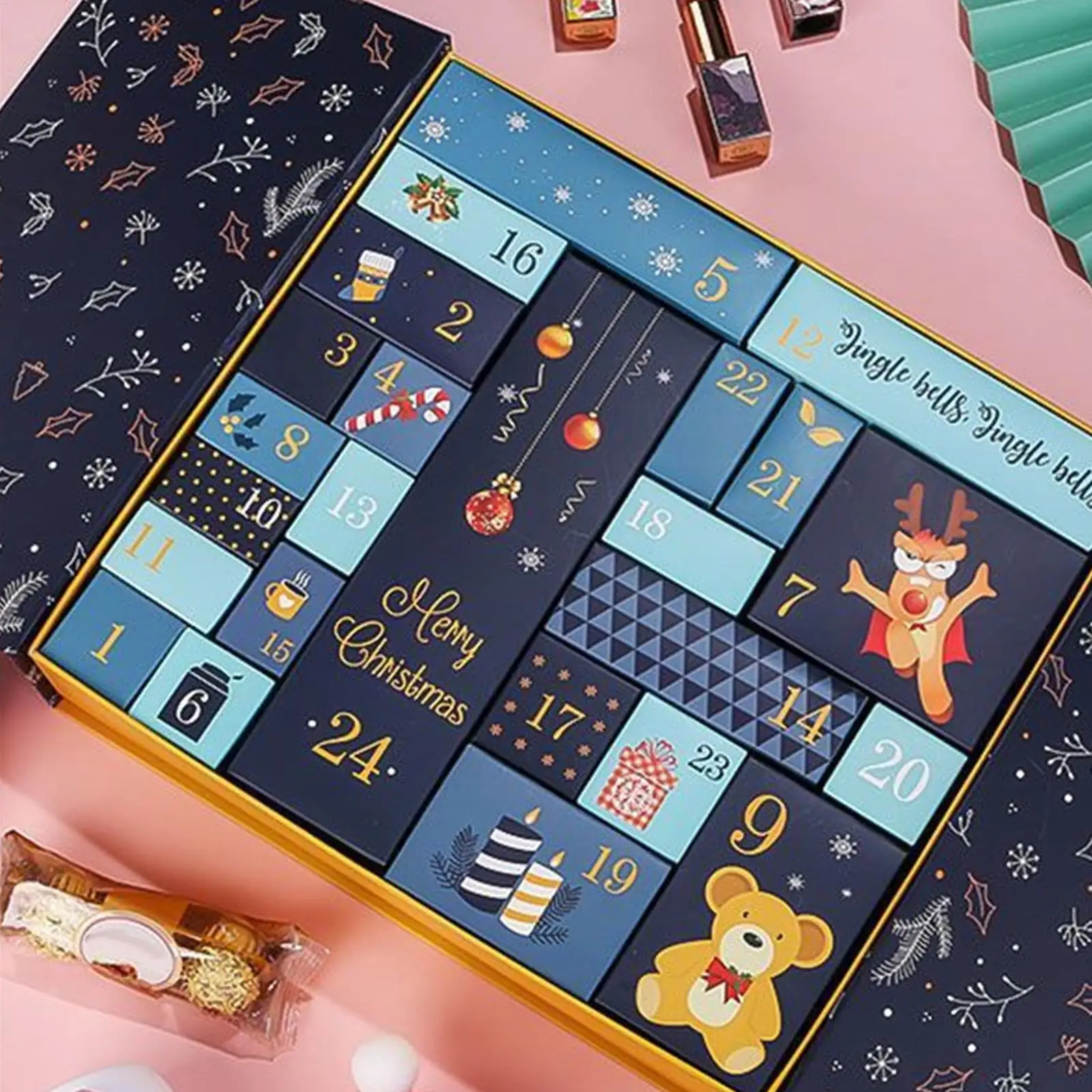 Foldable Christmas advent calendar  box Christmas advent calendar 24 days Christmas Eve advent calendar gift filling empty box