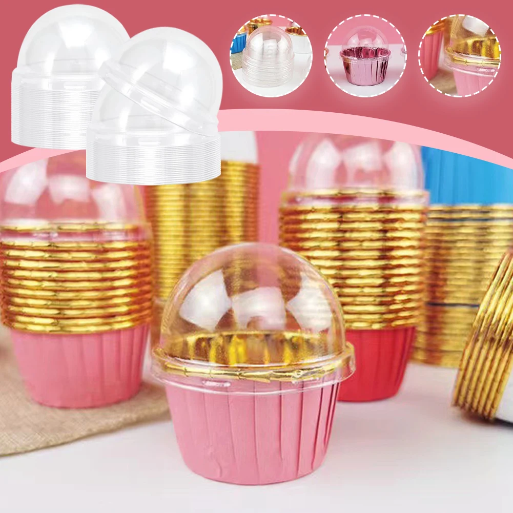 50 Pcs Plastic Lids No Hole Muffin Cupcake Cup Lids Disposable Cupcake Transparent Lid Cover Baking Supplies