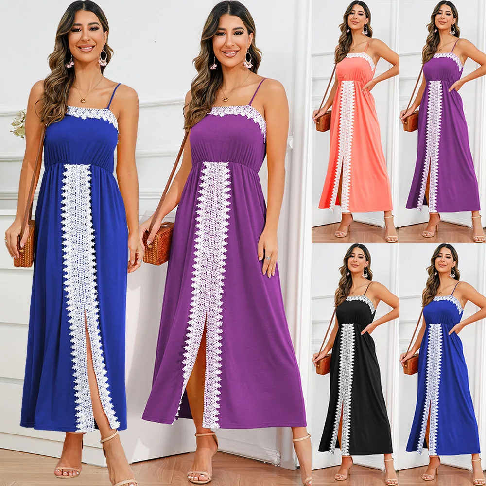 

Fashion sexy slim temperament lace lace Slip dress 2023 European and American women's dress large beach skirt
