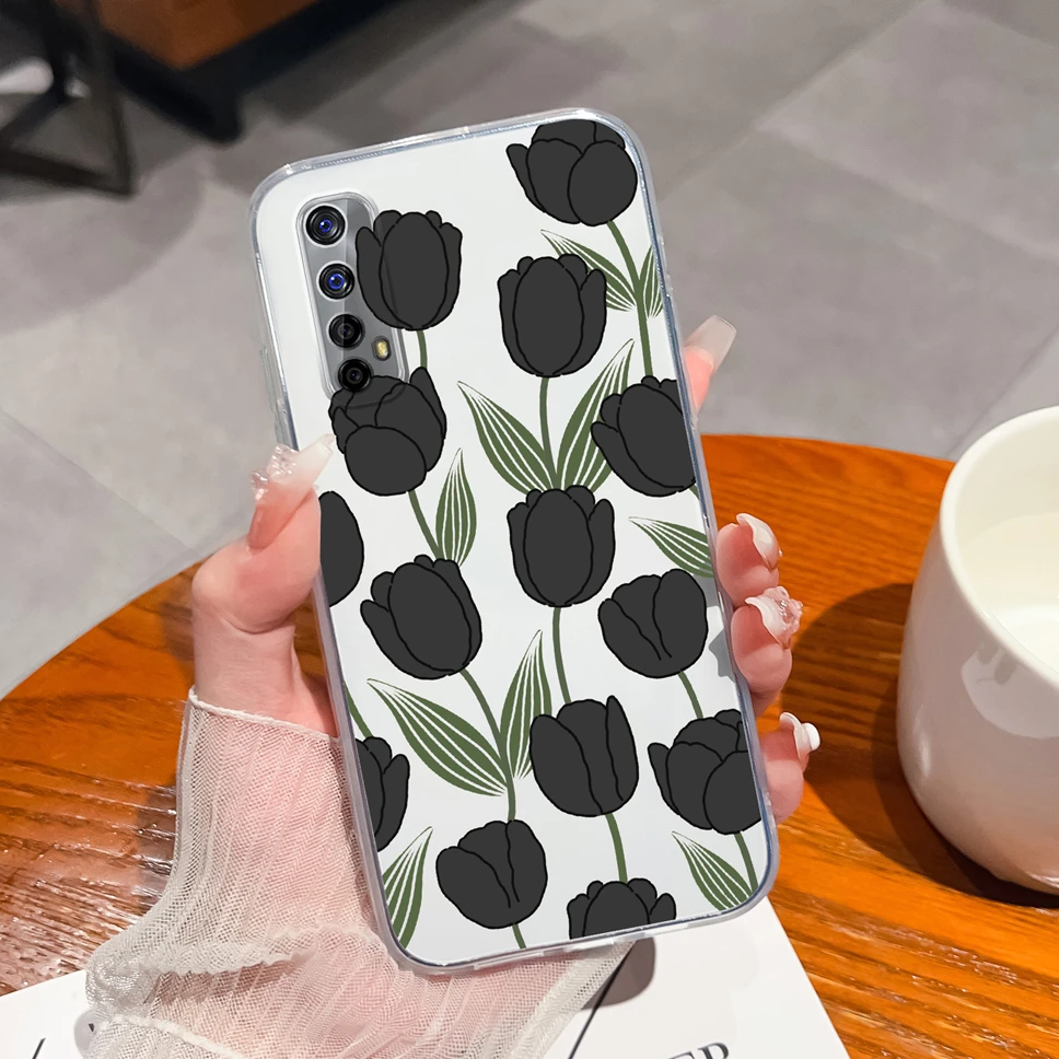 Gradient Flowers Pattern Soft Clear TPU Silicone Phone Case