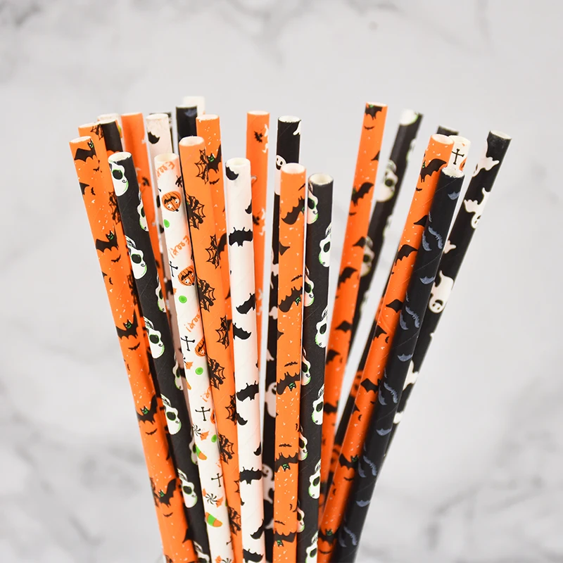 50/25Pcs Halloween Strohhalme Kürbis Fledermaus Spinne Geist Einweg Trinken Papier Strohhalme Halloween Party Home Bar Liefert – Detail 9