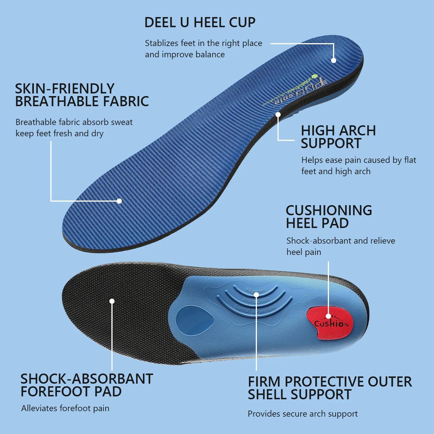 PCSsole Height Increase Templates Arch Support Insoles Insole Orthopedic Work Boot Shoe Insert for Plantar Fasciitis Heel Pain