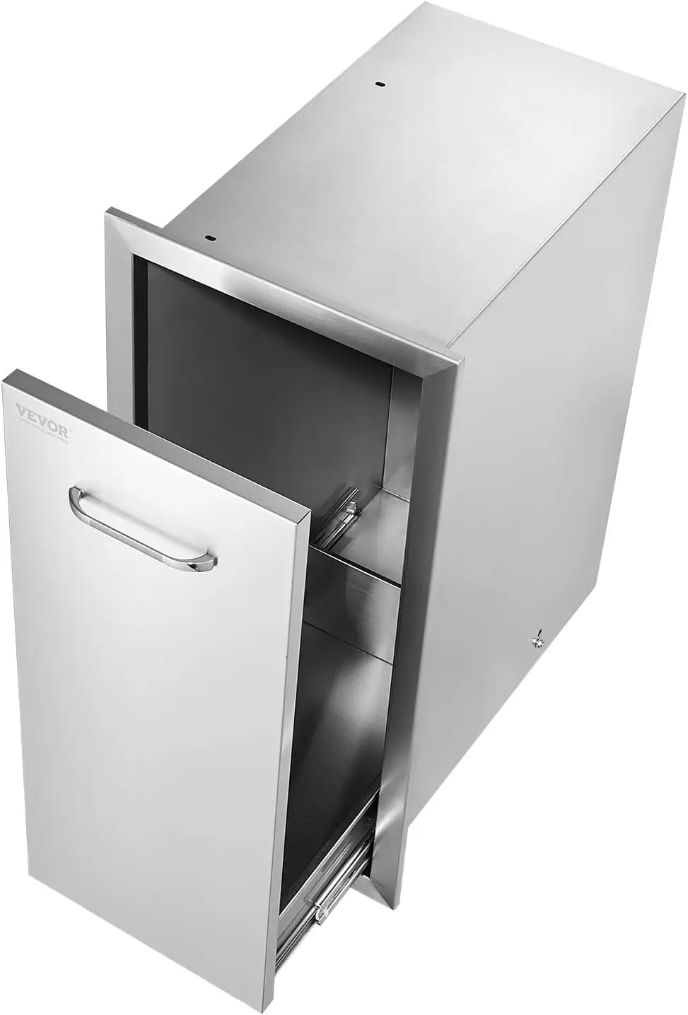 Pull Out Trash Drawer 13.4"W x 25.7"H x 19.6"D Lower Sliding Rails Stainless Steel Roll Out Trash Bin Pull Out Tray Outdoo 6