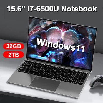 LENO 15.6" Laptop Portable Intel Core i7-6500U 32GB RAM 2TB SSD Windows 11 Notebook Gamer 1080P Display Office Study Computer PC