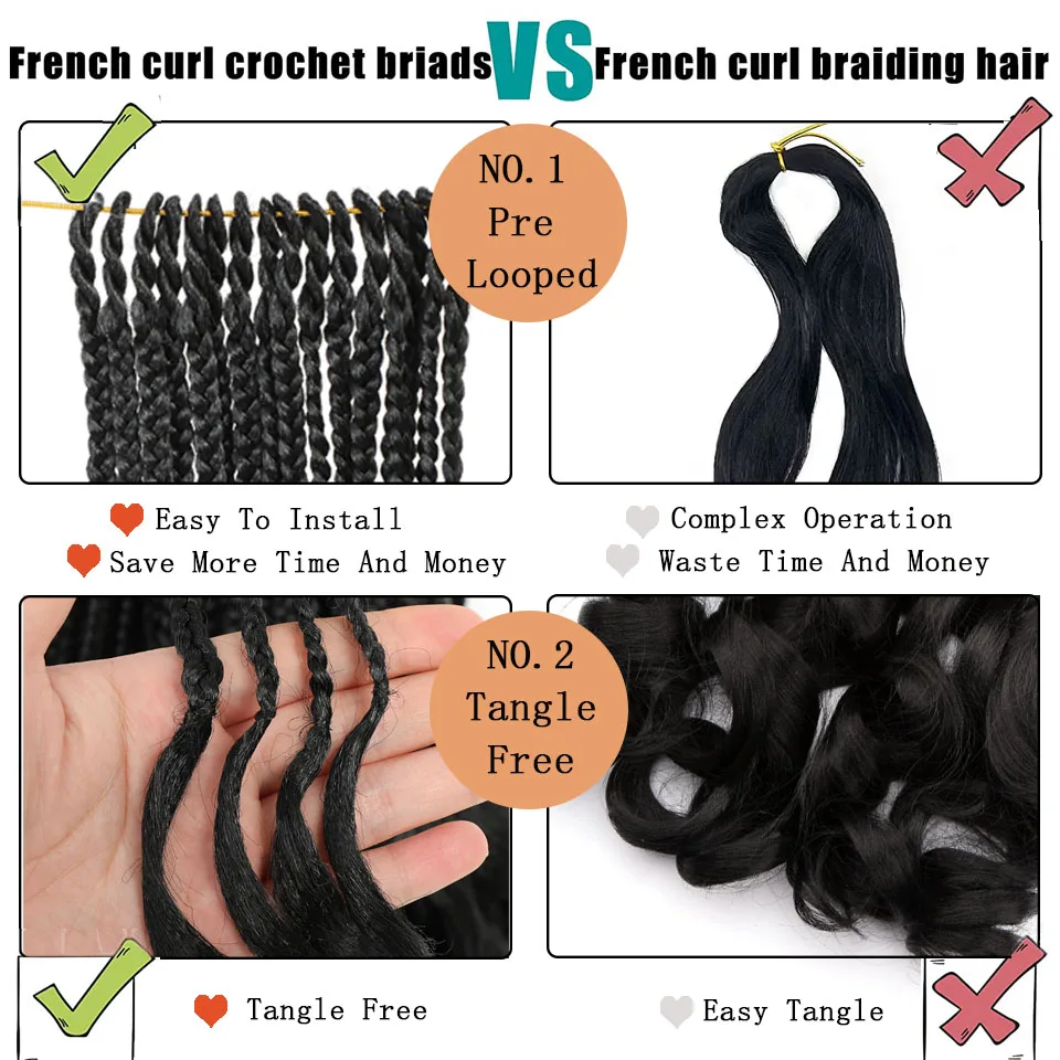 1-8 Packs Crochet French Curl Braids Ginger 350 30 27 Bug Colors Goddess French Curls Box Braids Crochet Braiding Hair for Women 5