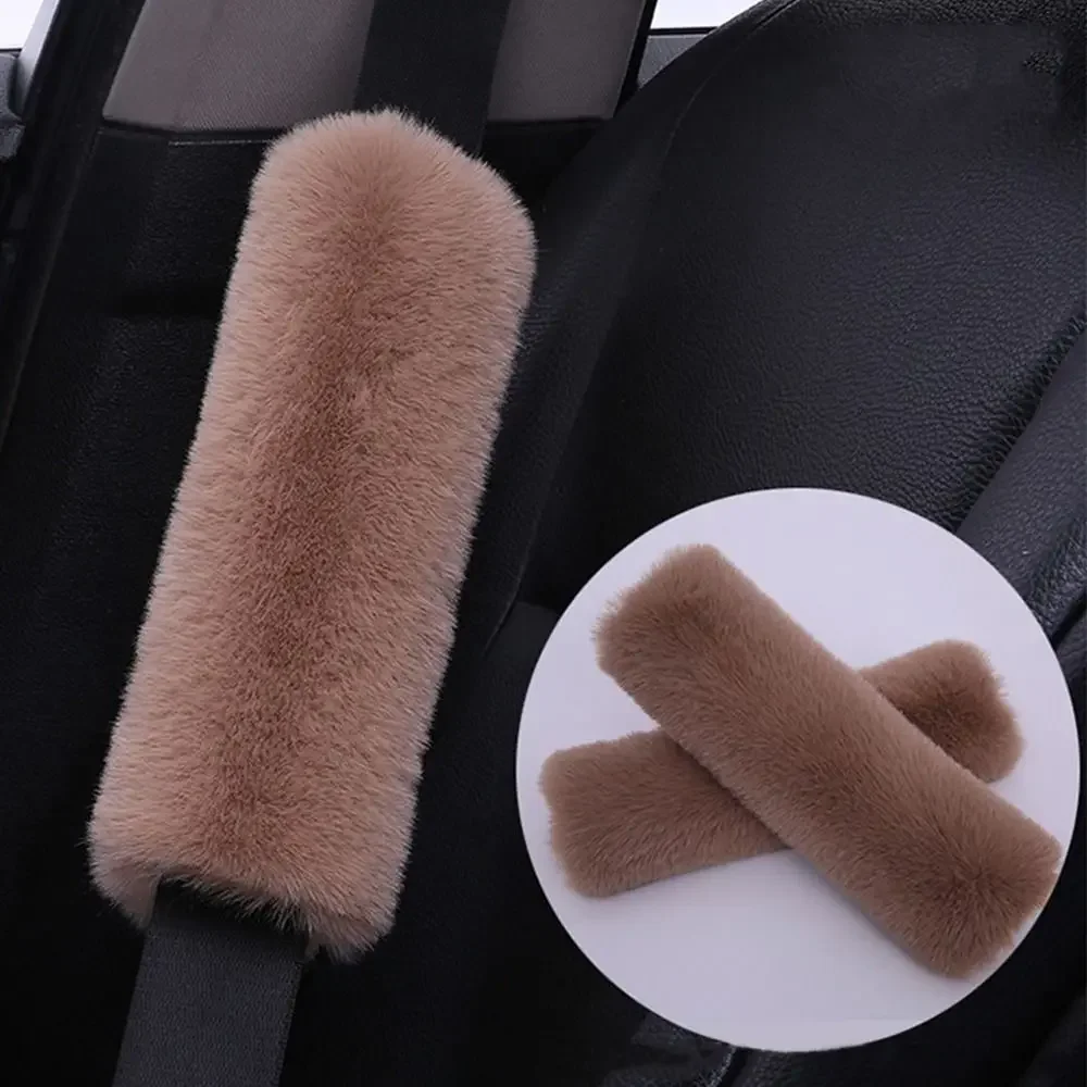 2pcs Autumn Winter Car Seat Belt Cover Adjustable Plush Car Safety Belt Cover Shoulder Pad for Kids Adults Accessories