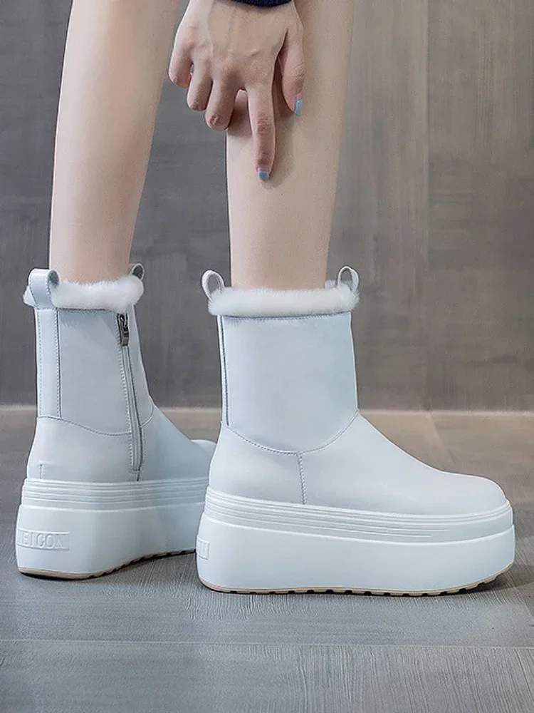 Ladies Boots Super Warm Snow Boots Platform Genuine Leather