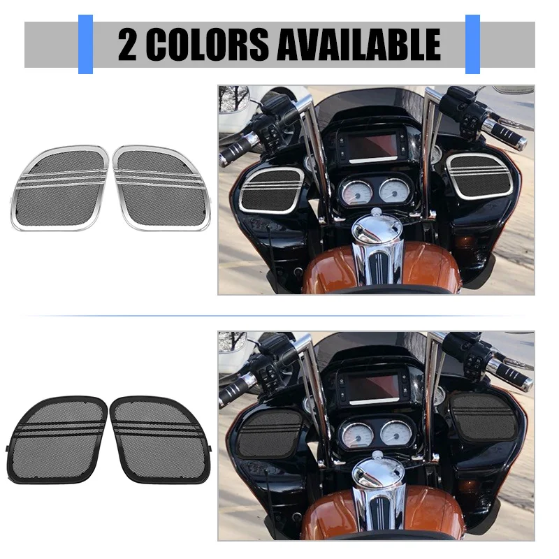 Motorcycle Speaker Grills Cover Trim Mesh Tri-Line Black