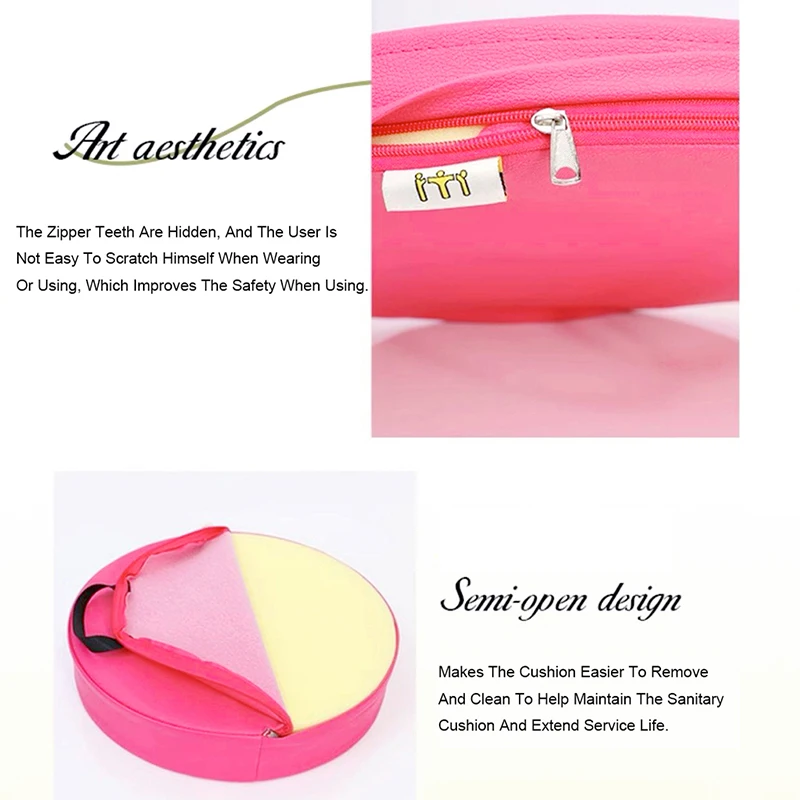 Leather Waterproof Round Chair Cushion with Memory Foam - 35cm Seat Pad for Office Home Car, Black Handle & Multi-Color Options 4