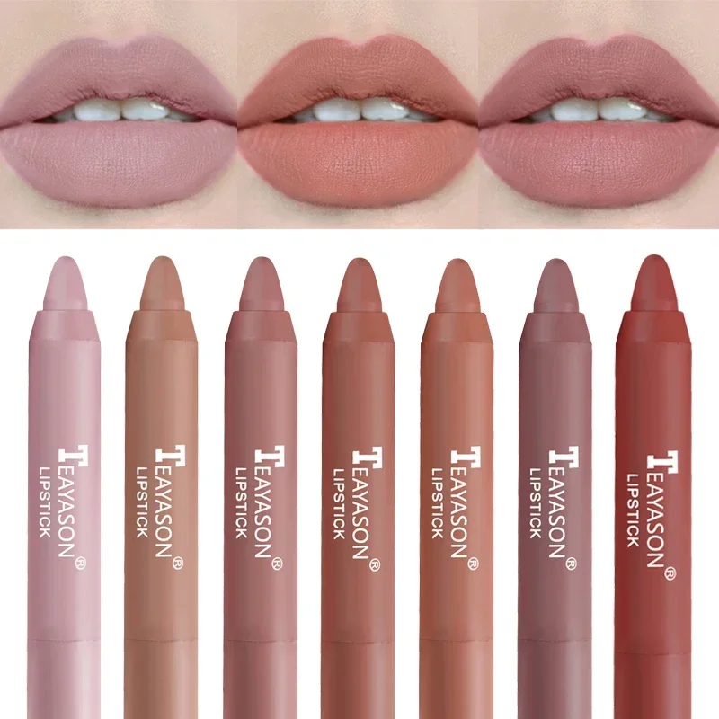 Lipstick Pencil Nude Series Velvet Matte Lipstick Pencil Waterproof Long Lasting Red Lip Stick Non-Stick Cup Makeup Lip Tint Pen Cosmetic Makeup