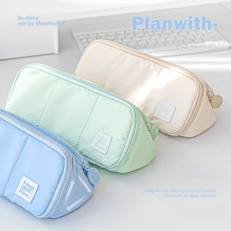 어린이를위한 단순 삼각형 연필 케이스 소녀 소년 캐주얼 한국 패션 솔리드 컬러 편지지 보관 가방 휴대용 펜 주최자