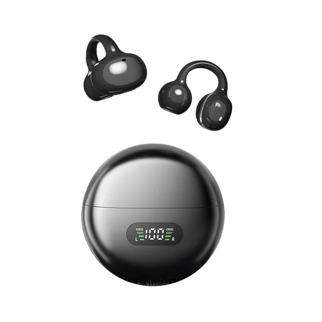 Ear Clip Headphones Wireless Bone Conduction Bluetooth 5.4 Earbuds Comfortable Waterproof Sport Headsets With Digital Display