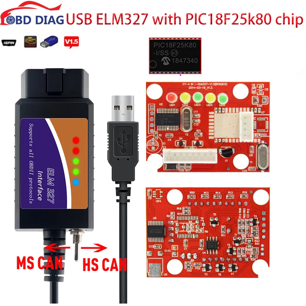 Forscan Elm327 V1.5 Chip Muslimex Usb Elm327 Con Interruttore Hs-Can / Ms-Can Elm327 Per Scanner Diagnostico Ford Obd2 Obdii