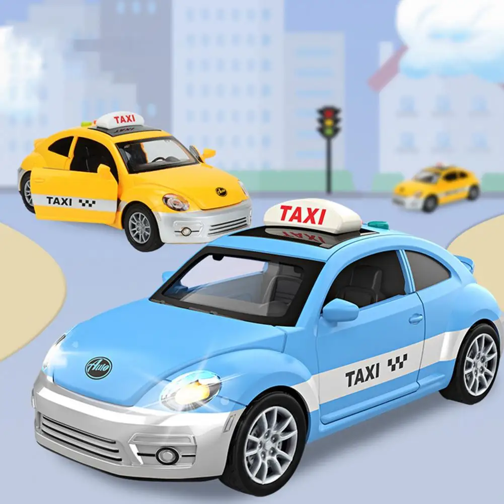 Inertia Taxi Toy Miniature Diecast Taxi Car with Light Music Christmas Birthday Gift for Kids Boys Girls Mini Taxi Toy Souvenir car ornament simulation sounding sleeping cats plush toy birthday christmas new year gift kids boys girls