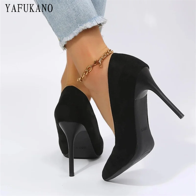 Fashion Point Toe Solid Flock Stiletto High Heels 10Cm/7Cm Sexy Women Pumps Elegant Ladies Office Work Shoes Small Size 33 2