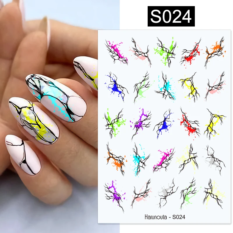 Harunouta Fluorescent Marble Geometry Lines 3D Decals Nail Stickers Flower Leaves Slider For Nails Spring Summer Art Decor |