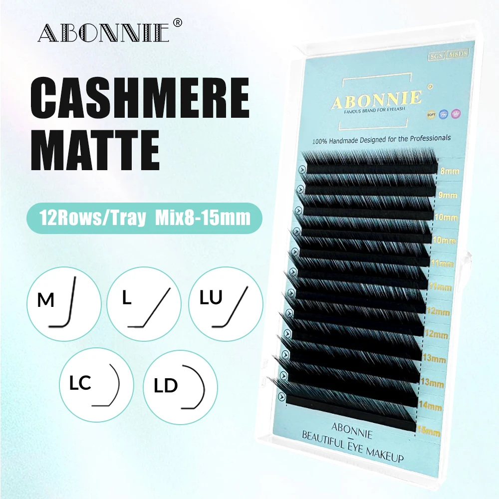 ABONNIE All Size J/B/L/M/LU/LC/LD/C/CC/D/DD Curl Cashmere Lash Extensions Matte Black Individual Eyelash Extension Tray