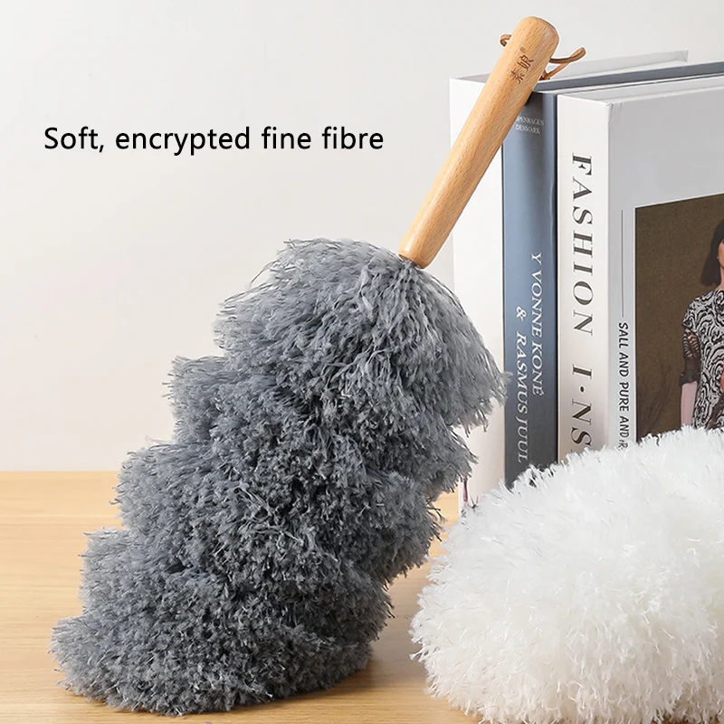 Cleaning Duster Fiber Duster Easy Clean Electrostatic Adsorption Household Cleaning Accessories Car Interior Cleaning Wood Handle Fiber Duster