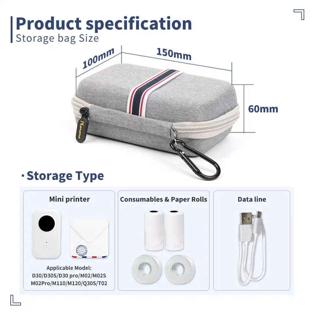 Phomemo Hard Shell Storage Bag for M02/M02S/M02Pro/M110/M120/T02/D30 Thermal Label Printer