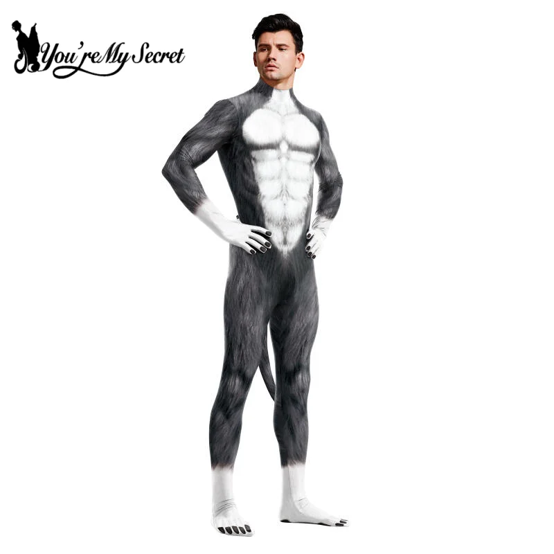 Halloween Cosplay Party Animal Cow Print Costume Adult Zentai Bodysuit Loungewear Summer Rompers with Tail