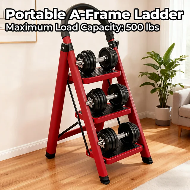 3/4/5-Step Folding Ladder with Anti-Slip Pedals, Heavy Duty Portable Step Stool for Home and Commercial Use