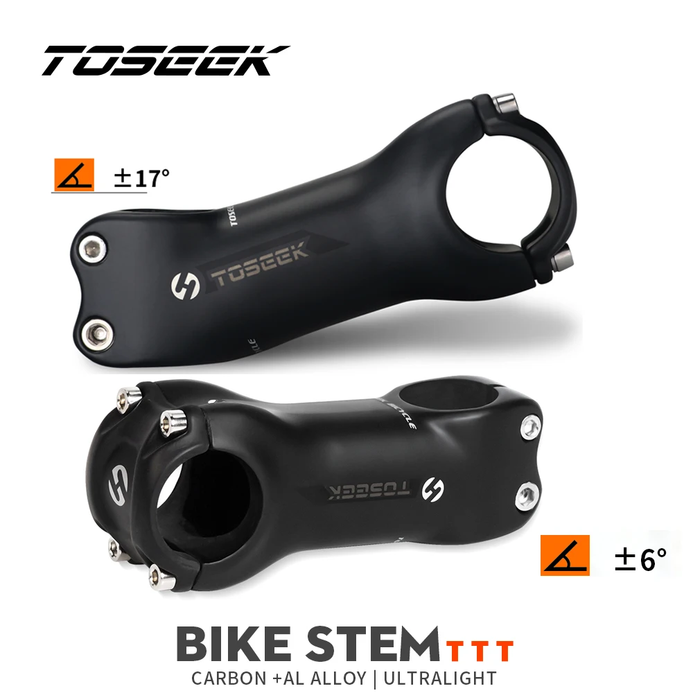 

TOSEEK Carbon Stem 6/17Degree Mountain Bike Stem 31.8mm Handlebar Stems 70/80/90/100/110/120/130mm Black Matt Bicycle Parts