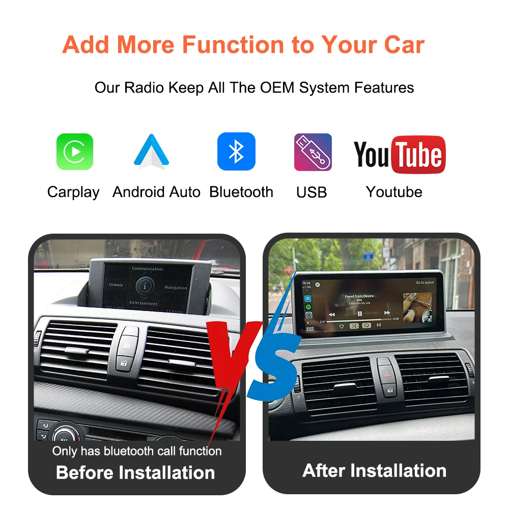Pantalla Bonroad de 10.25 pulgadas con Linux y Carplay para BMW Serie 1 120i E81 E82 E87 E88 2004-2012 CCC CIC iDrive Android Auto Youtube Stereo 3