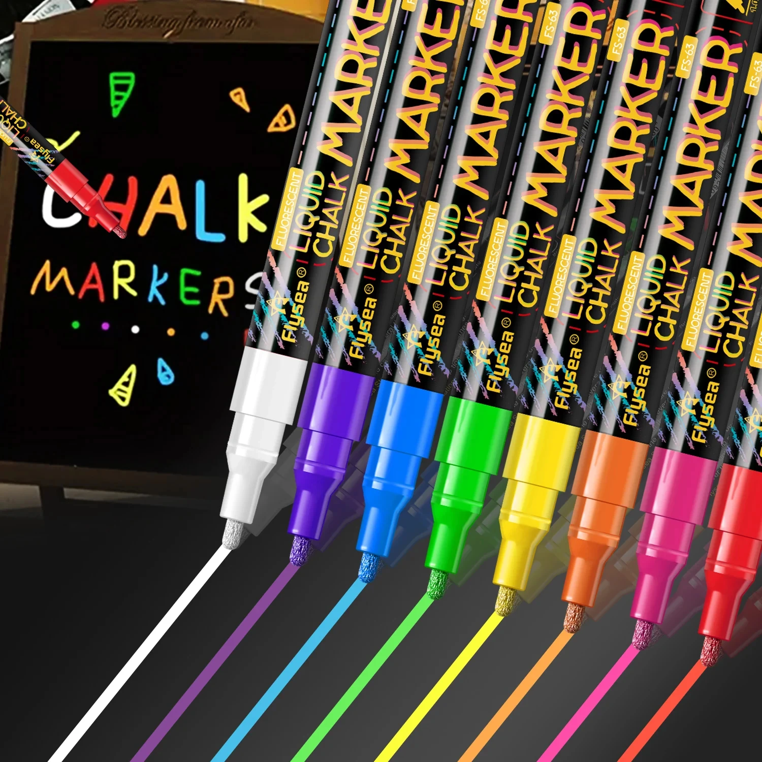 8 Colors Liquid Chalk Erasable LED Highlighter Fluorescent Marker Suit for Blackboard Glass Window Painting Advertisement Chalk