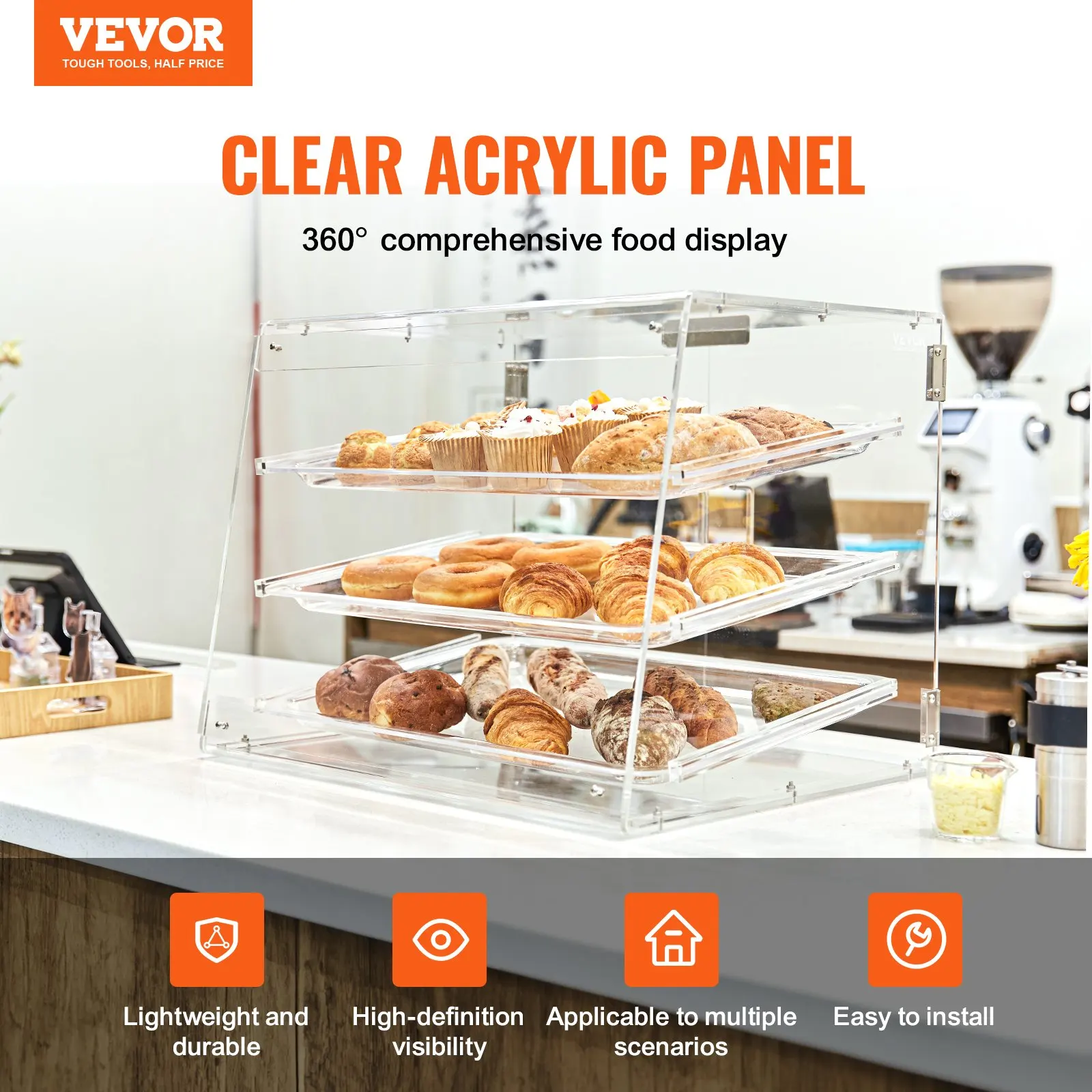 VEVOR Pastry Display Case,2/3Tier Countertop Bakery Display Case, Acrylic Display Box ,Keep Fresh for Donut Bagels Cake Cookie 2