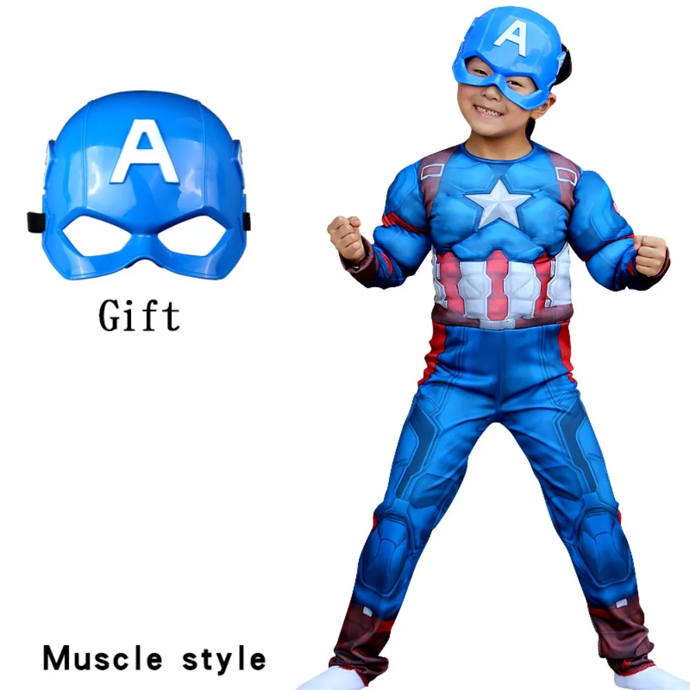 

Anime Captain Iron Man Cosplay Costume 3D Style Muscle Suit Captain America Movie Role Play Clothing with Mask