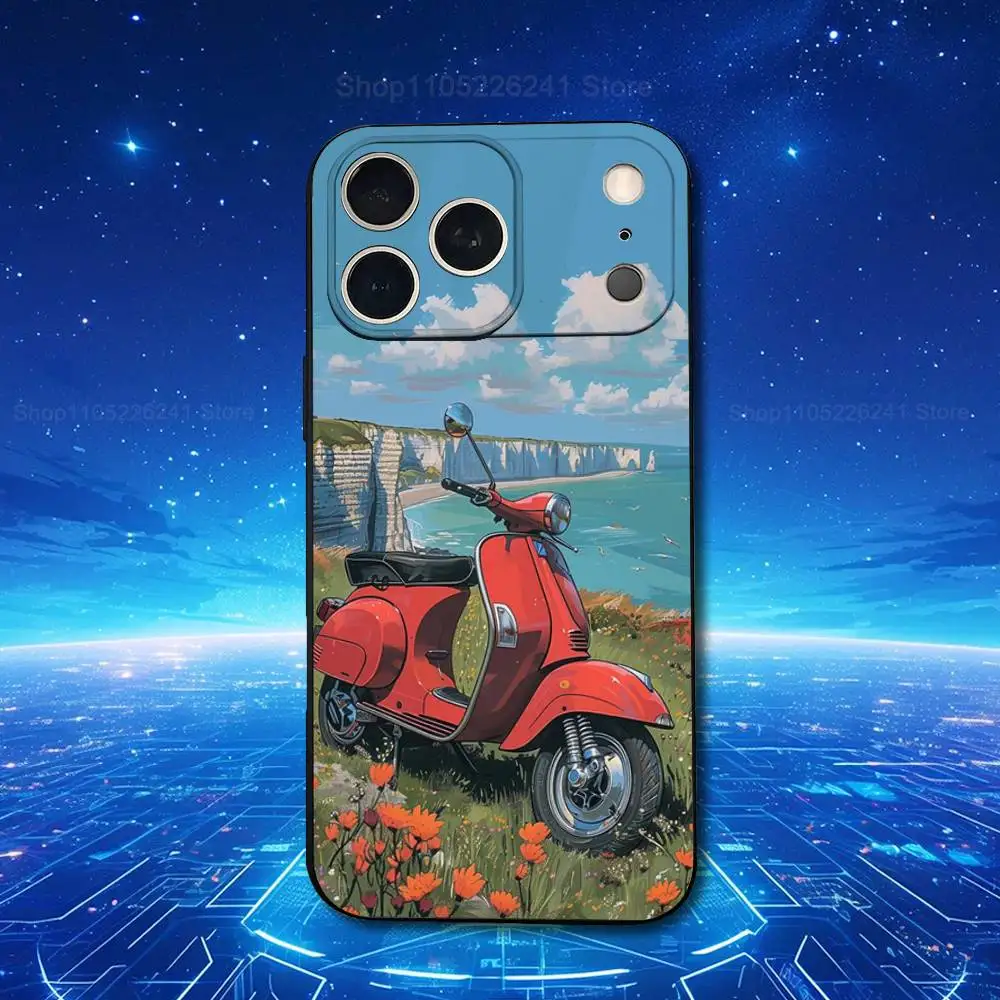 Sleek Black Soft Silicone Phone Case - Cool V-Vespas Scooters Design