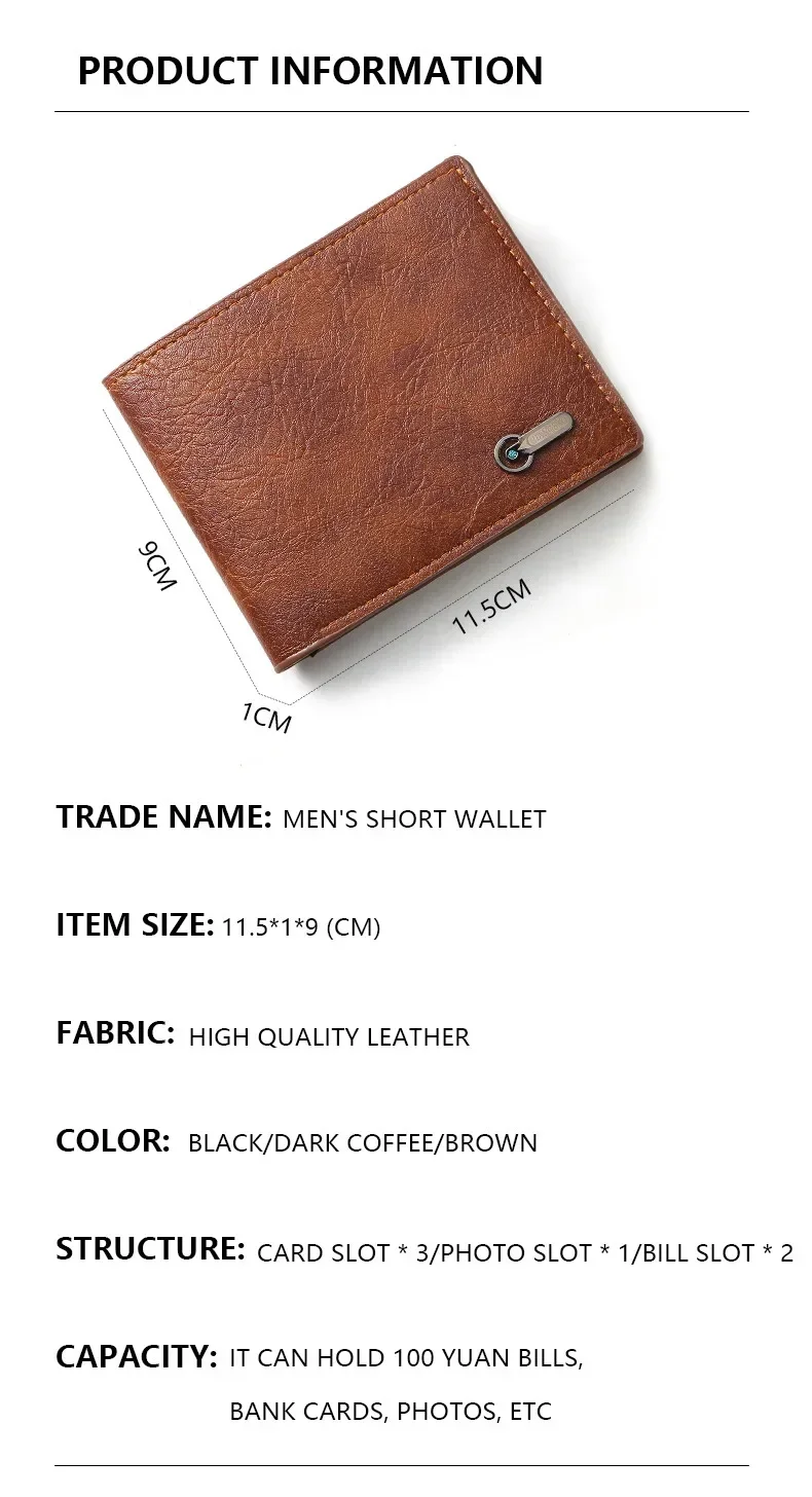 Men Purse Black Coin Wallet Male Business ID Cards Holder PU Leather Multiple Slot Casual Large Capacity Dollar Coin Money Bags