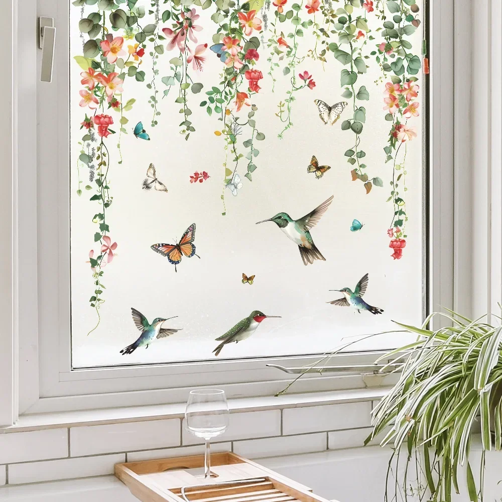 Window Stickers Creative Green Plants Flowers Vines Glass Windows Home Landscaping Decoration Electrostatic Uv Window Stickers