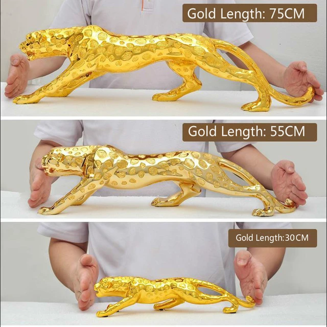 Modern Abstract Golden Leopard Sculpture, Leopard Print Resin