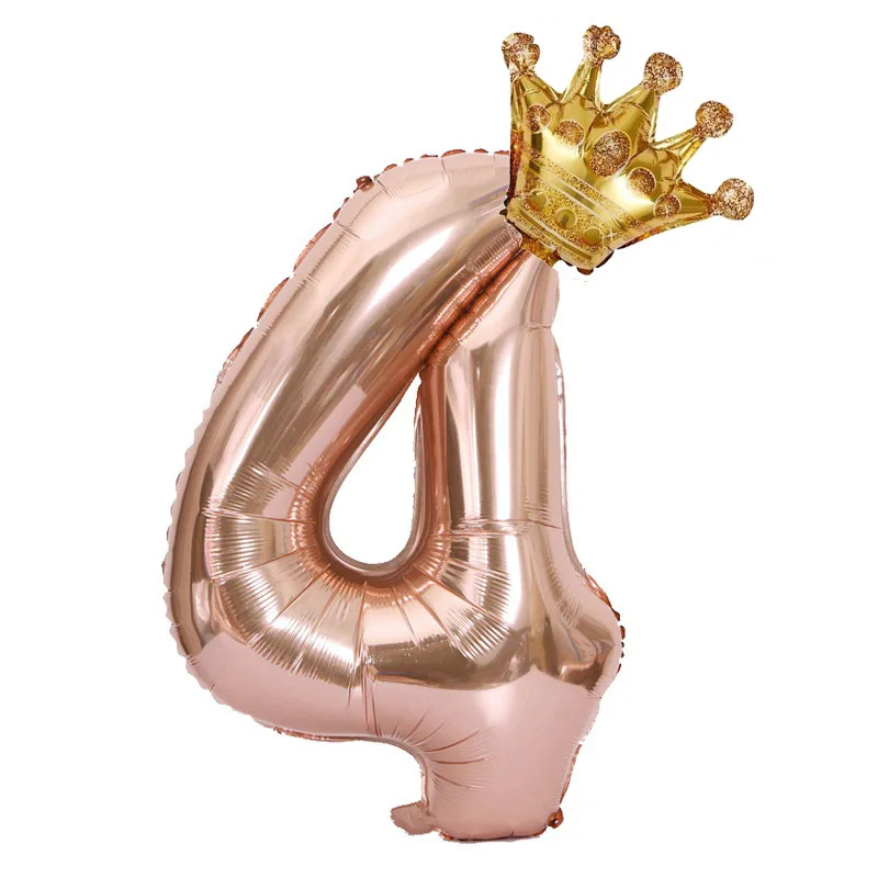 Rose Gold Crown Digital Balloon Set - 32 Inch Number Foil Birthday Decoration