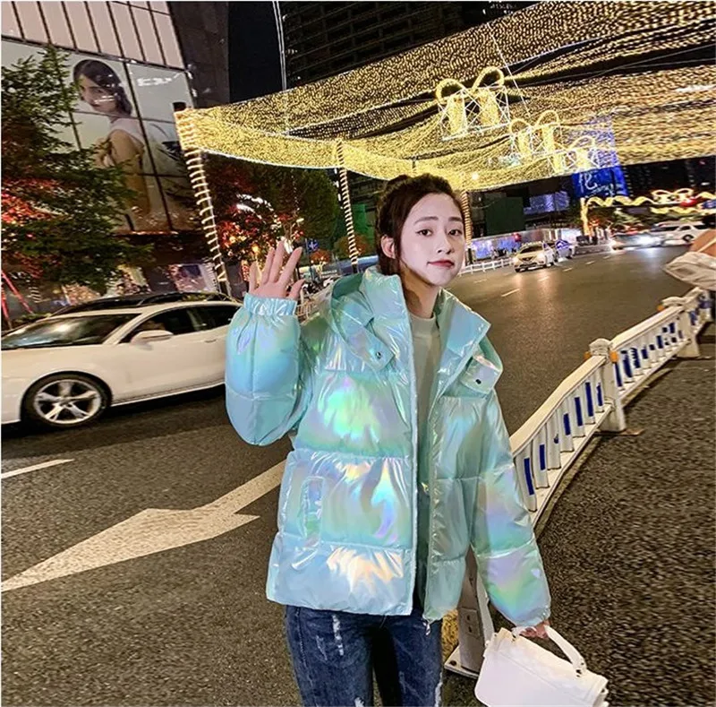 Glossy Waived Wash Down Cotton Women's Padded Clothes Winter New Colorful Coat Korean Version Loose Thicken Student Jacket