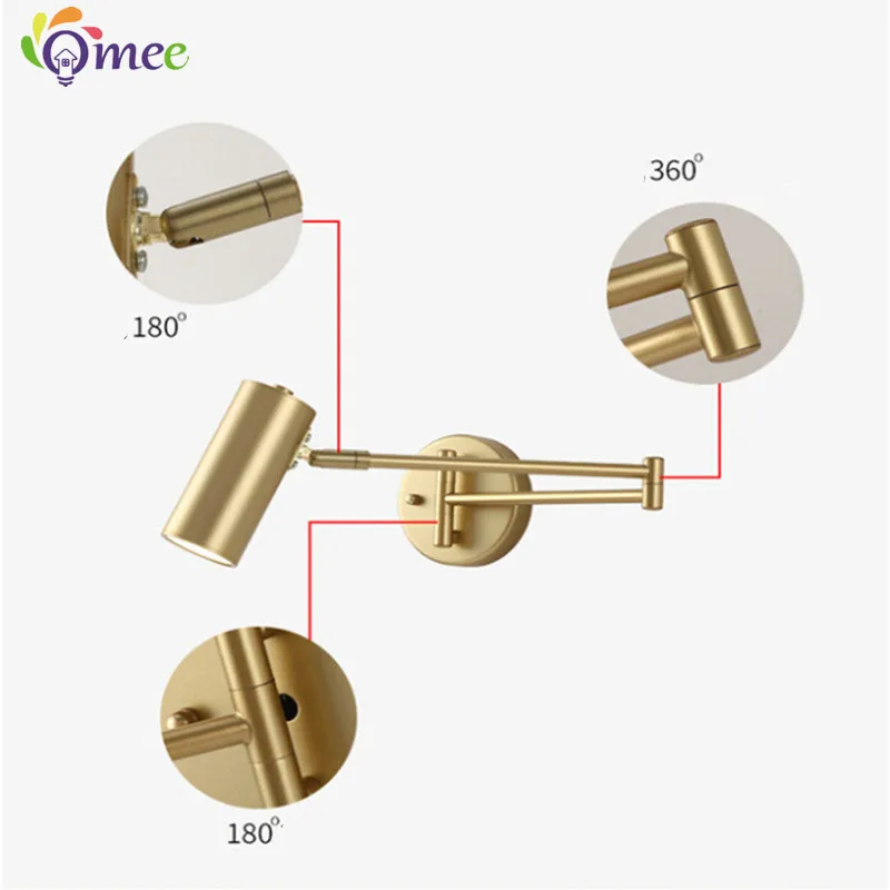 Mordern Led Wall Lamp Rocker Arm Home Wall Light Black Fixture Adjustable Angle Length Wall sconce Bedroom Bedside Reading Light