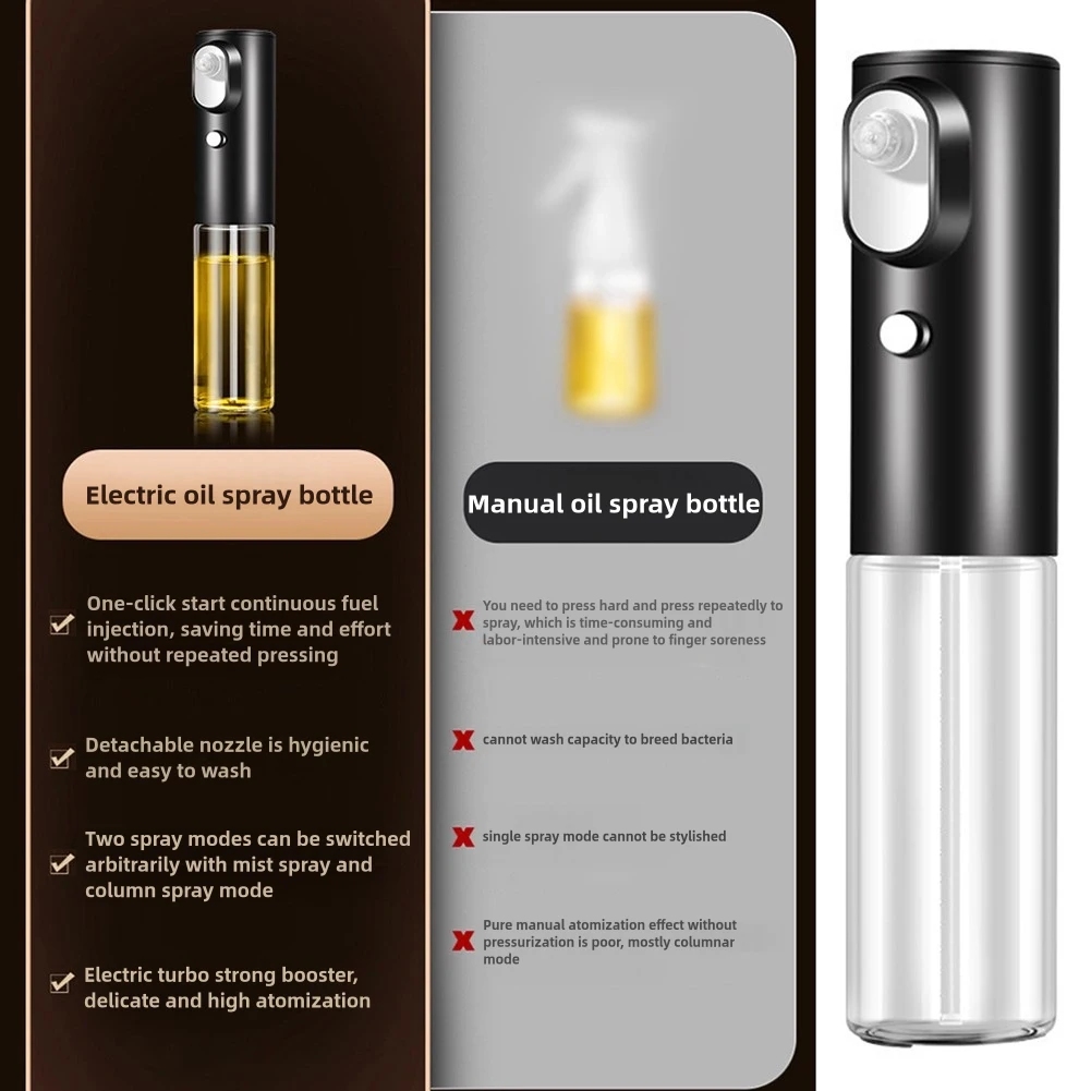 Electric Oil Spray Bottle 200ml Glass Cooking Oil Dispensers Olive Butters Sprayers For Kitchen Air Fryer BBQ Salad Baking Oil Sprayer Oil Dispenser Glass Oil Bottle