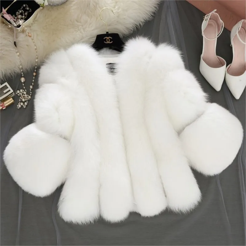 

2023 New Fur Fox Coat Women Fluffy Jacket Wholesale Autumn Winter New Fur Elegant Luxury Soft Warm Stand Collar Fur fashion coat