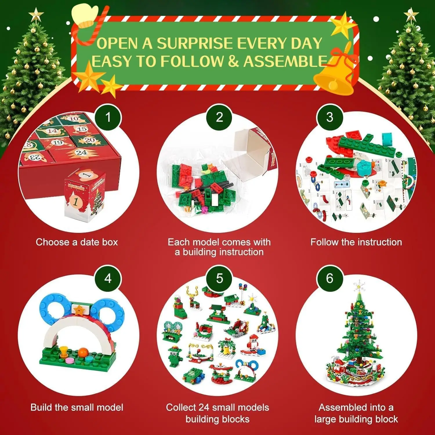 Festive 24-Day Advent Calendar Gift Box with Christmas Tree Bricks - Ideal Holiday Surprise